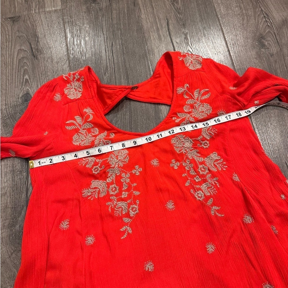 Free People Sweet Tennessee Red Floral Embroidered Mini Tunic Dress S Boho Beach - Picture 12 of 14